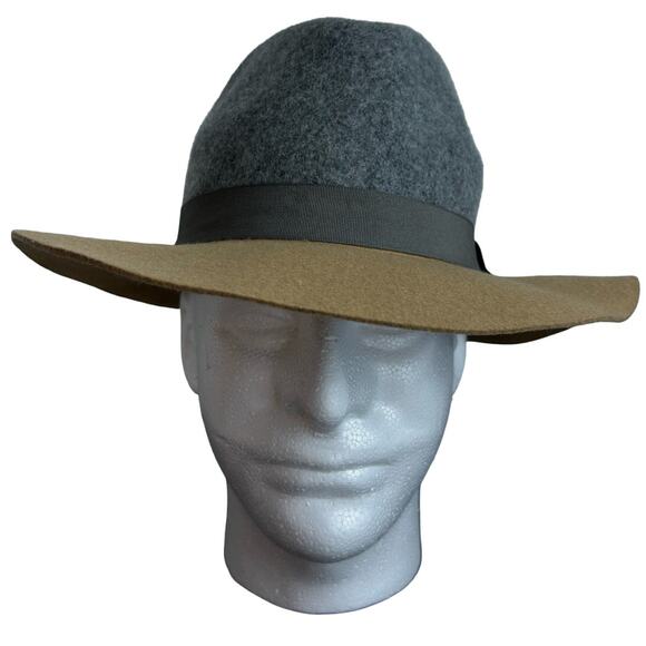 Renee's NYC Gray & Camel Color Block 100% Wool Fedora Rancher - Picture 1 of 7
